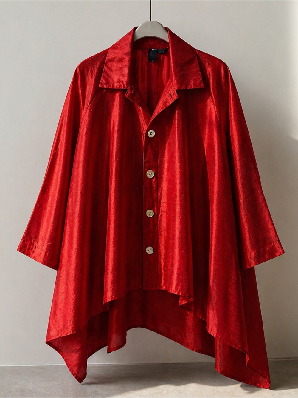 Red 100% Silk Asymmetrical Tunic Top Size S Made in USA - Picture 1 of 5